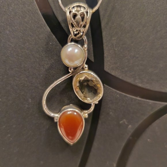 Jewelry - CARNELIAN, CITRINE AND PEARL STERLING SILVER PENDANT